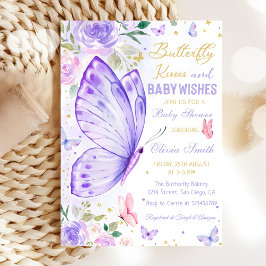 Butterfly Kisses Lila Floral Girl Babydusche Einladung