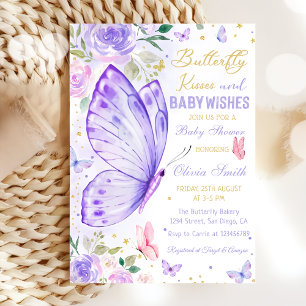 Butterfly Kisses Lila Floral Girl Babydusche Einladung