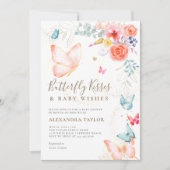 Butterfly Kisses Peachy Garden Baby Girl Dusche Einladung (Vorderseite)