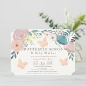 Butterfly Kisses Pink Floral Baby Dusche Einladung (Stehend Vorderseite)