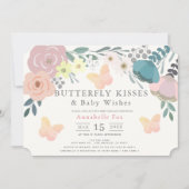 Butterfly Kisses Pink Floral Baby Dusche Einladung (Vorderseite)