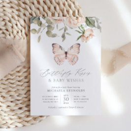 Butterfly Kisses Pink Floral Girl Babydusche Einladung