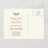 Butterfly Kisses Save the Date Elfenbein Ankündigungspostkarte (Rückseite)
