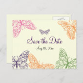 Butterfly Kisses Save the Date gelb Ankündigungspostkarte (Vorne/Hinten)