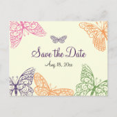 Butterfly Kisses Save the Date gelb Ankündigungspostkarte (Vorderseite)