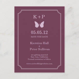 Butterfly Kisses Save the Date Postkarten - Plum