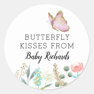 Butterfly Kisses Sweet Baby Shower Gefallen Runder Aufkleber