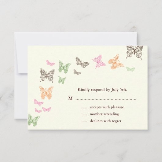 Butterfly Kisses UAWG Elfenbein RSVP Karte (Vorderseite)