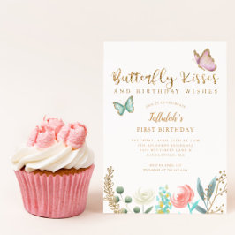 Butterfly Kisses und Birthday wünscht Gold Floral Einladung