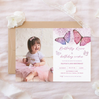 Butterfly Kisses und Geburtstag wünscht Party Foto Einladung