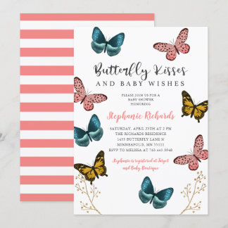 Butterfly Kisses und wünscht Pink Baby Dusche Einladung