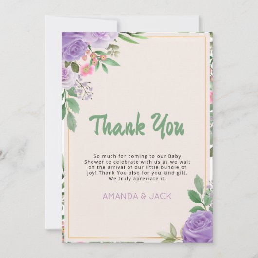 Butterfly Kisses Violet Blume Babydusche Dankeskarte (Vorderseite)