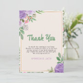 Butterfly Kisses Violet Blume Babydusche Dankeskarte (Stehend Vorderseite)