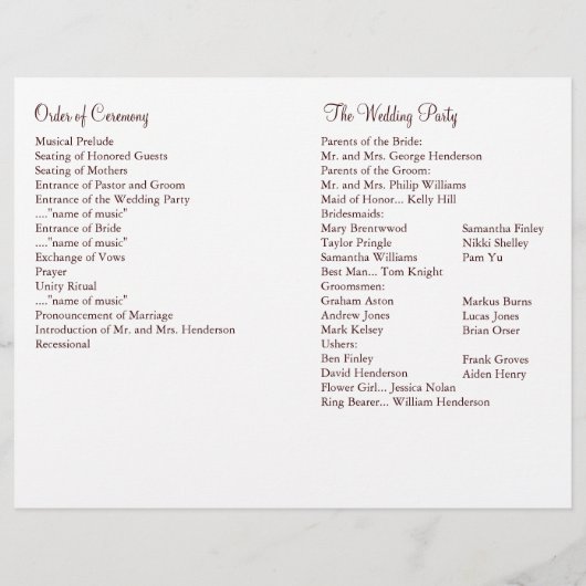 Butterfly Kisses Wedding Program (Rückseite)