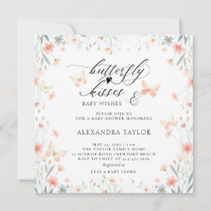 Butterfly Kisses Wild Coral Aquamarin Girl Baby Sh Einladung