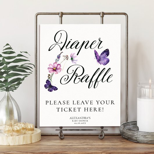 Butterfly Kisses Wild Lila Baby Shower Raffle Poster