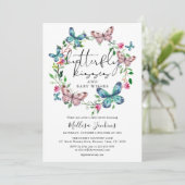 Butterfly Kisses Wildblume Floral Baby Dusche Einladung (Stehend Vorderseite)