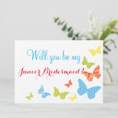 Butterfly Kisses wirst du Junior Bridesmaid sein Einladung (Stehend Vorderseite)