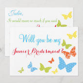 Butterfly Kisses wirst du Junior Bridesmaid sein Einladung (Vorne/Hinten)