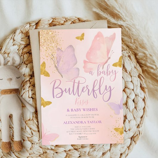 Butterfly Kisses Wishes gender neutral baby shower Einladung