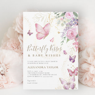 Butterfly Kisses wünscht Floral Baby Girl Dusche Einladung