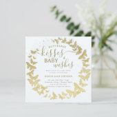 Butterfly Kisses wünscht Gold Blue Boy Baby Dusche Einladung (Stehend Vorderseite)