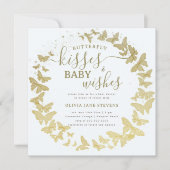 Butterfly Kisses wünscht Gold Blue Boy Baby Dusche Einladung (Vorderseite)