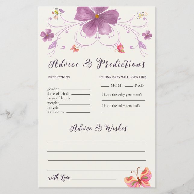 Butterfly Kisses wünscht Rat & Vorhersagekarten (Vorderseite)