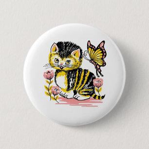 Butterfly & Kitten Button