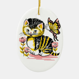 Butterfly & Kitten Keramikornament