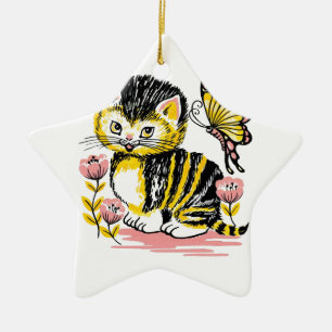 Butterfly & Kitten Keramikornament