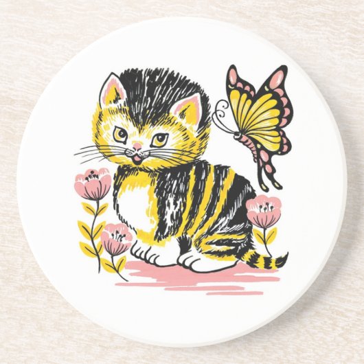 Butterfly & Kitten Sandstein Untersetzer (Vorne)