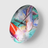 Butterfly Koi Aquarell Japanische Fischkunst Runde Wanduhr (Winkel)