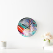 Butterfly Koi Aquarell Japanische Fischkunst Runde Wanduhr (Zuhause)