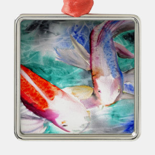 Butterfly Koi Aquarell Japanische Fischkunst Silbernes Ornament