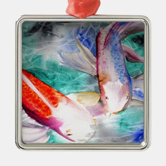 Butterfly Koi Aquarell Japanische Fischkunst Silbernes Ornament (Vorne)