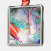 Butterfly Koi Aquarell Japanische Fischkunst Silbernes Ornament (Links)