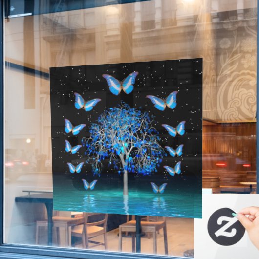 Butterfly-Kristallbaum Fensteraufkleber (Café-Fenster)