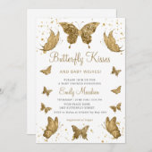Butterfly-Küsse und Baby wünscht Mädchen-Dusche Einladung (Vorne/Hinten)