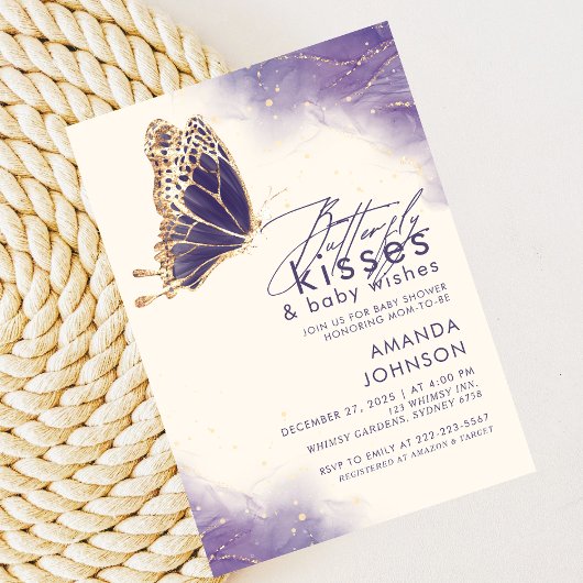 Butterfly küsst Lila Glitzer Kinderdusche Einladung