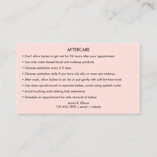 Butterfly Lash Extension Aftercare Instruktion Visitenkarte (Rückseite)