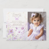 Butterfly Lavender Wildblumen Foto 1. Geburtstag Einladung (Vorderseite)