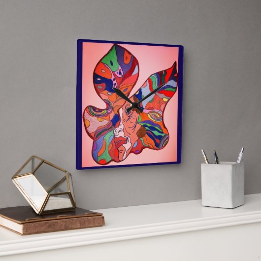 Butterfly Leaf Portrait Clock Quadratische Wanduhr (Büro)