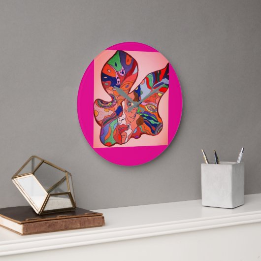 Butterfly Leaf Portrait Round Clock Große Wanduhr (Büro)