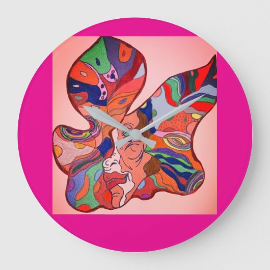 Butterfly Leaf Portrait Round Clock Große Wanduhr (Vorderseite)