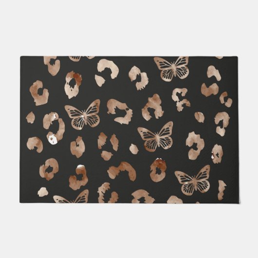 Butterfly Leopard Black Doormat Fußmatte (Vorderseite)
