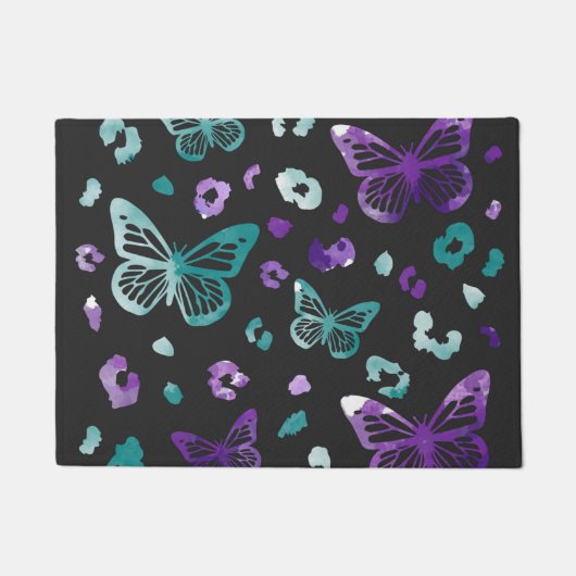 Butterfly Leopard Black Doormat Fußmatte (Vorderseite)