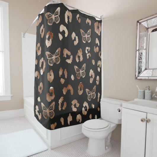 Butterfly Leopard Black Pattern Duschvorhang (Beispiel)
