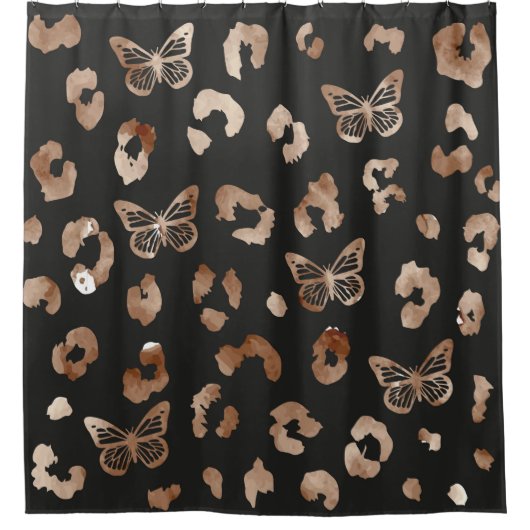 Butterfly Leopard Black Pattern Duschvorhang (Vorderseite)
