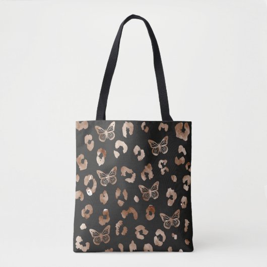 Butterfly Leopard Black Tote Bag Tasche (Vorderseite)